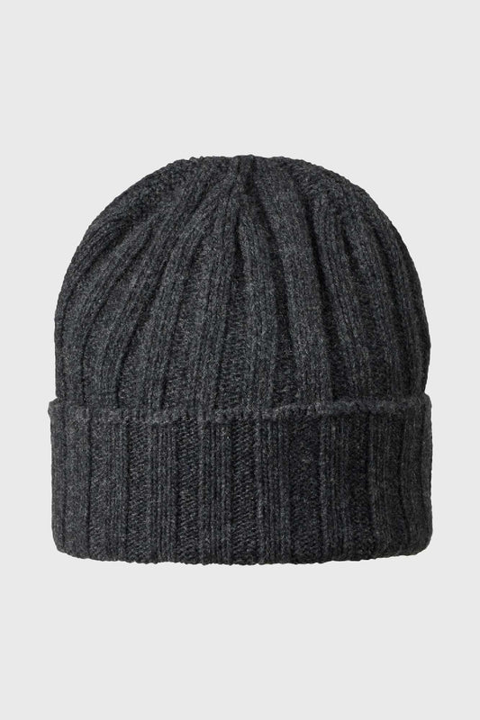 Beanie i cashmere uld i farven antracit med tidløst italiensk design og blød luksus.