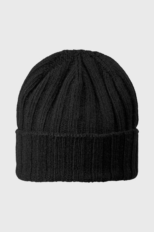 Minimalistisk beanie i cashmere uld i farven sort, klassisk og alsidig til enhver garderobe.