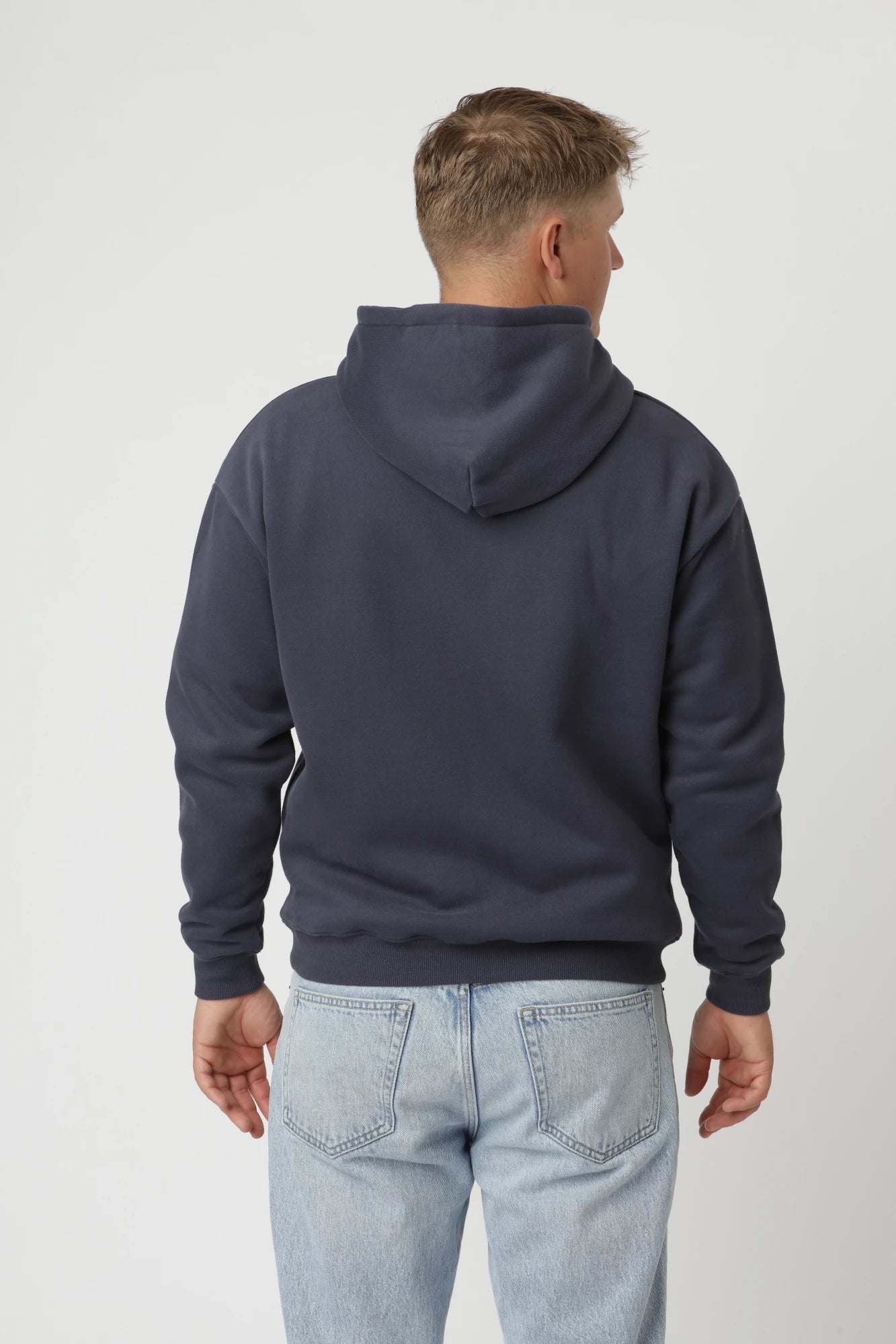 Navy premium zip-up hoodie i blød bomulds- og polyesterblanding med slidstyrke