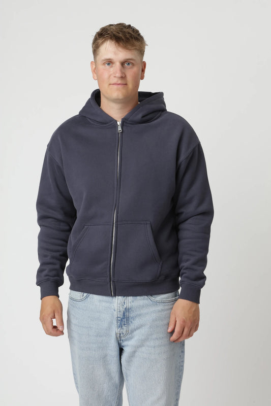 Navy premium zip-up hoodie med regular fit og afslappet pasform til hverdagsbrug