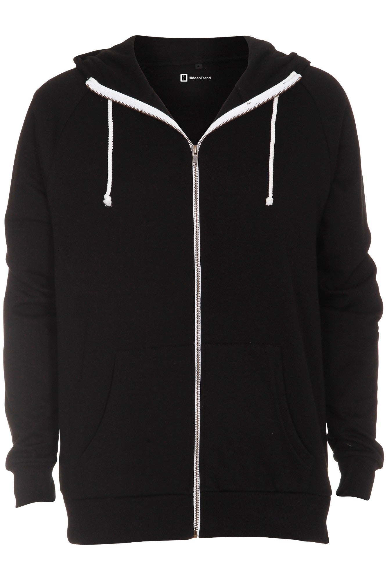 Sort Basic zip-up hoodie med ribkanter og forstærkede kængurulommer til funktionalitet.