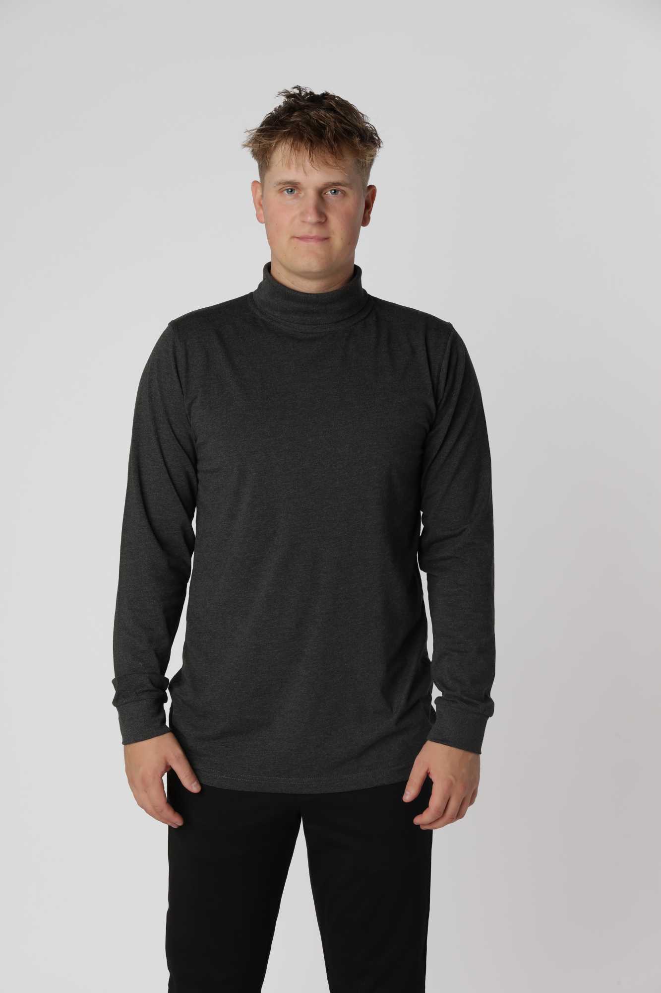 Turtleneck T-shirt i farven Antracit med høj hals og moderne, stilrent design til mænd.