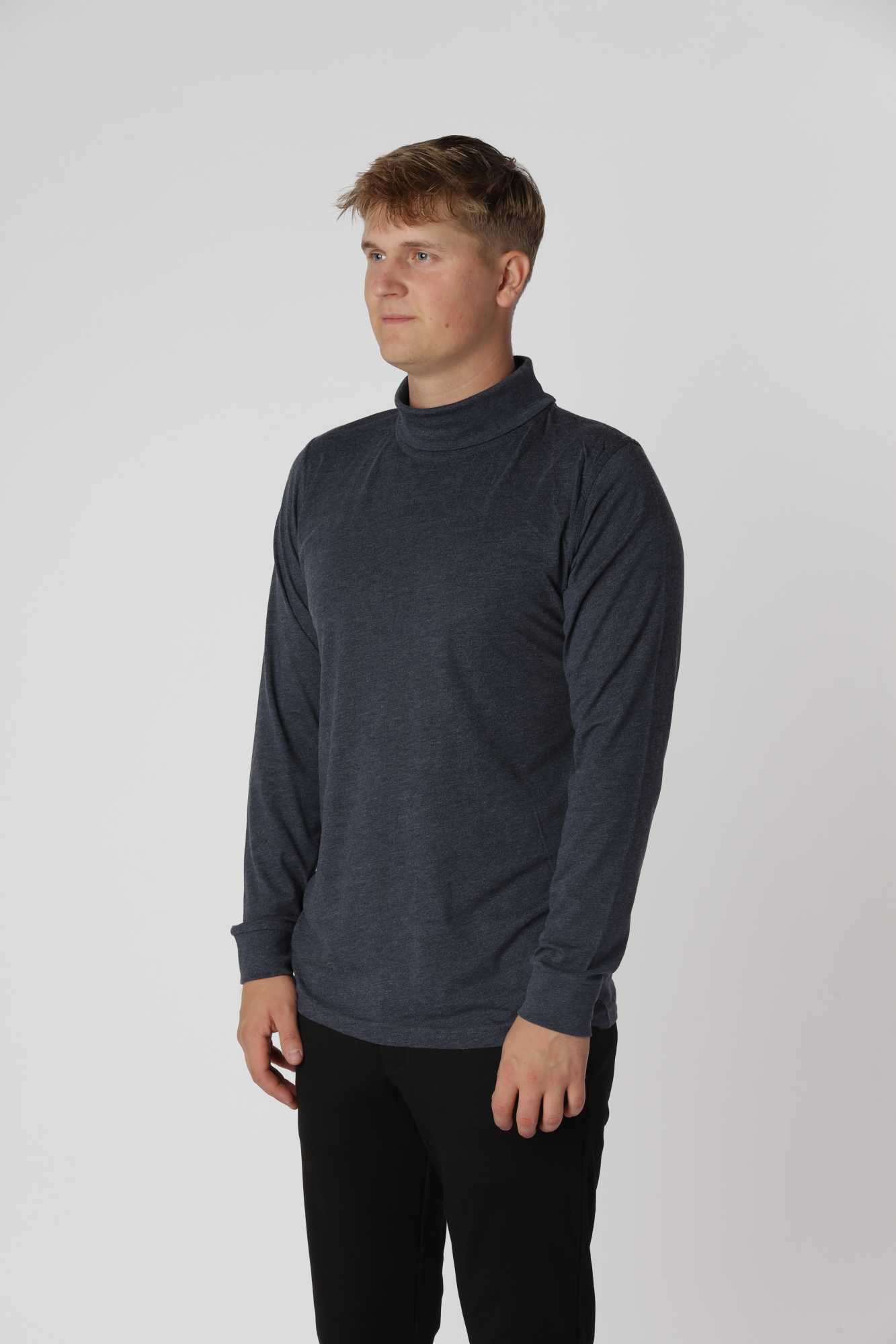 Klassisk Meleret Blå Turtleneck T-shirt, nem at kombinere med jeans, chinos eller blazer.