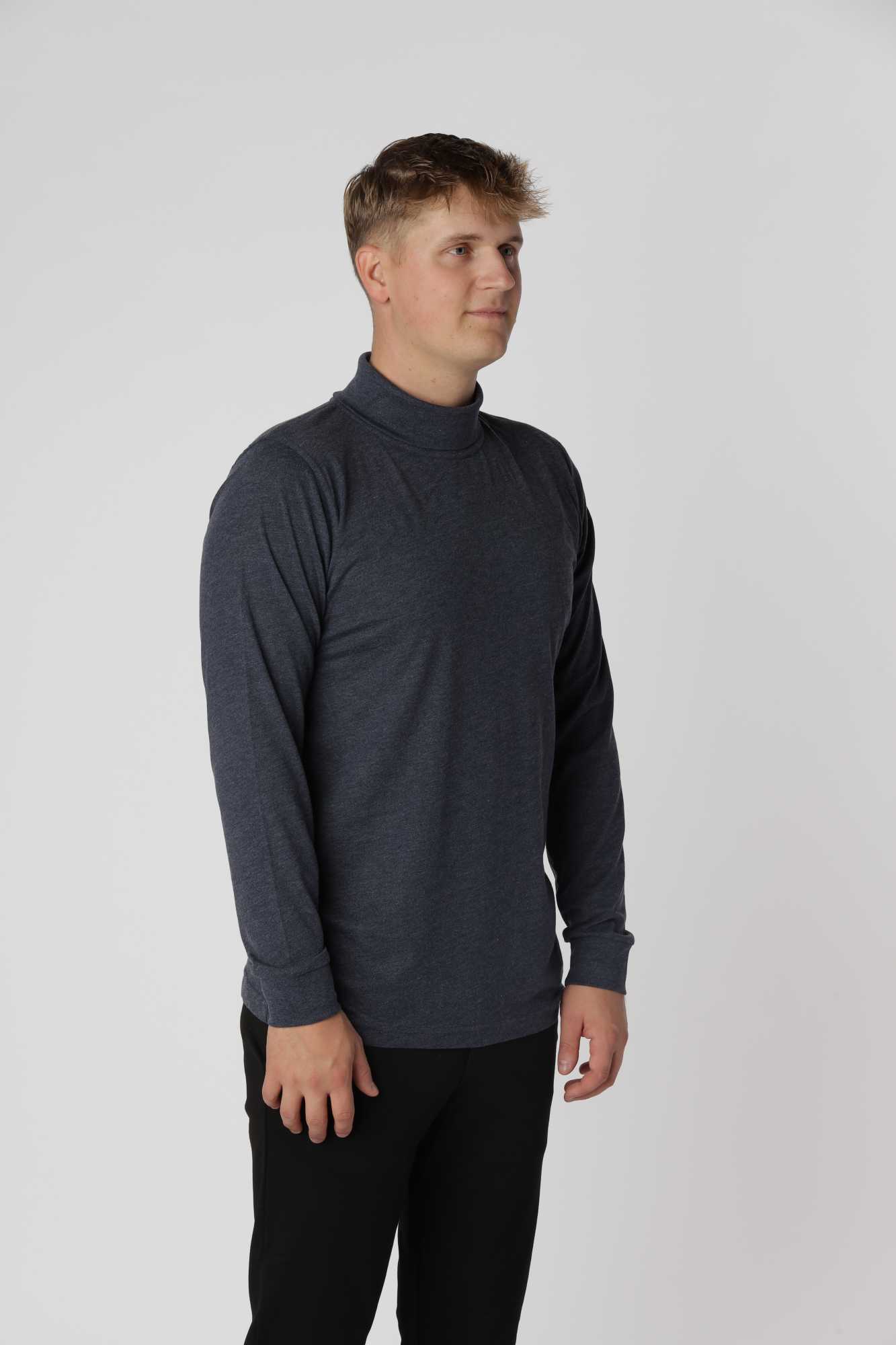 Let og åndbar Meleret Blå Turtleneck T-shirt i kæmmet bomuld til hverdagsbrug året rundt.